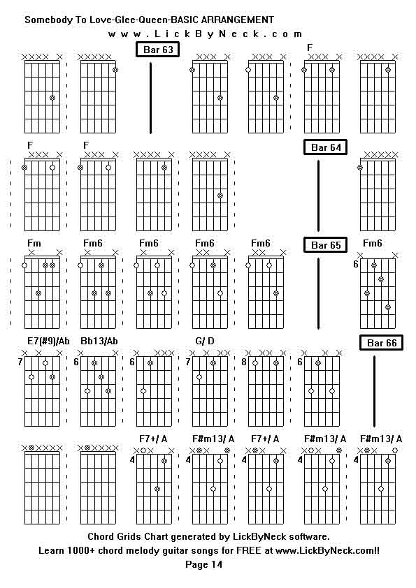 Chord Grids Chart of chord melody fingerstyle guitar song-Somebody To Love-Glee-Queen-BASIC ARRANGEMENT,generated by LickByNeck software.